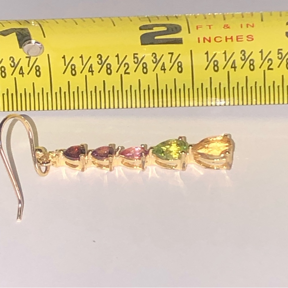 Solid 14k Gold Gemstone Dangle Earrings - image 4